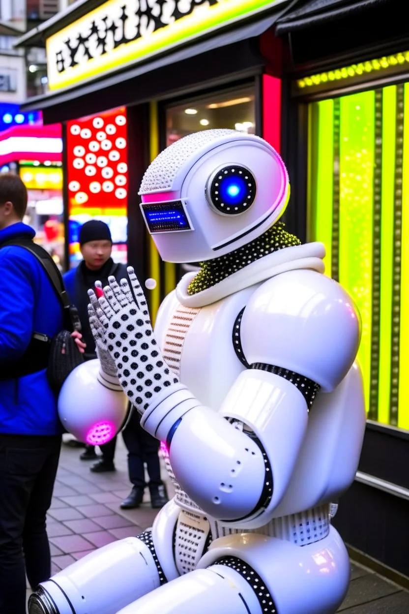 robot blowing bubbles on streets of tokyo in the style of hiroku ogai