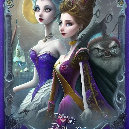 extrem tim burton style of the evil stepsisters, sharp focus, beautiful eyes