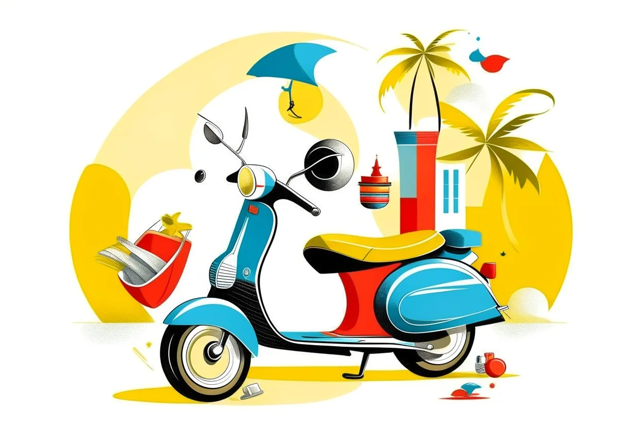 cool fun beach brand beach wear random design seaside bucket and spade vespa sunshine abstract objects like havana brand full page like basqiat