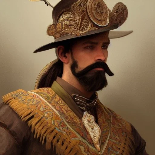 portrait,"Insanely detailed photograph of a male western mustachioed crossbowman", detailed charro, sequenced Sombrero, detailed held dagger, digital painting, artstation, concept art, sharp focus, illustration, art by artgerm and greg rutkowski and alphonse mucha, 8 k,fantasy, unreal engine