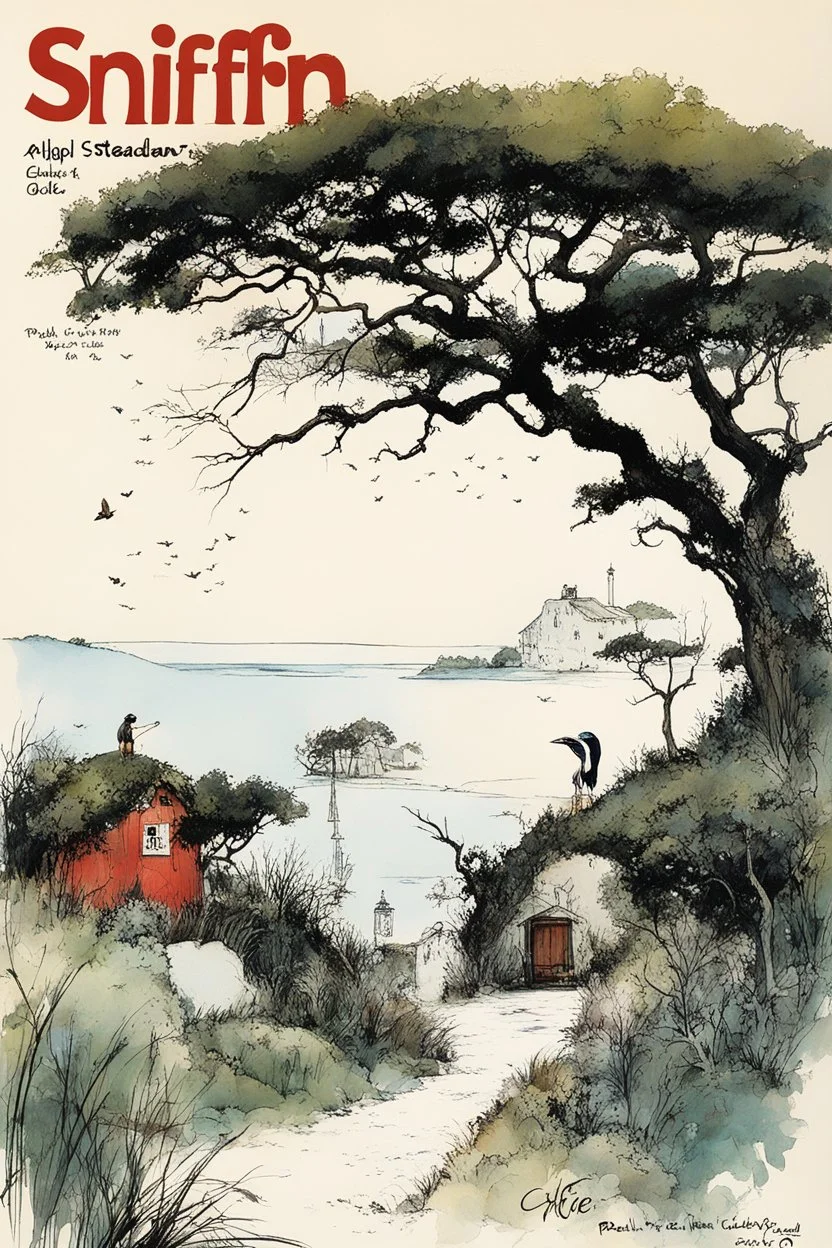 SNIFFIN’ GLUE magazine high res photo cover by Ralph Steadman: special Visit Aeaea the nice island covered with a mixture of pasture and dense woodland of oak and beech. issue; guest stars: Circe, a captivating nymph and Homer the Greek poet