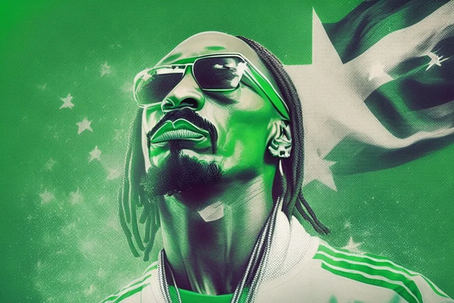 Snoop Dogg rapping, green flag with white star