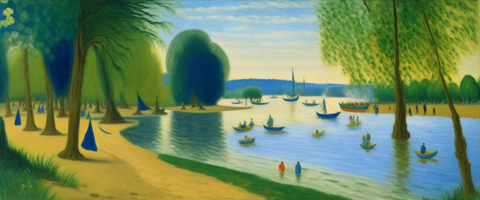 A blue beautiful Danube beach painted by George Seurat