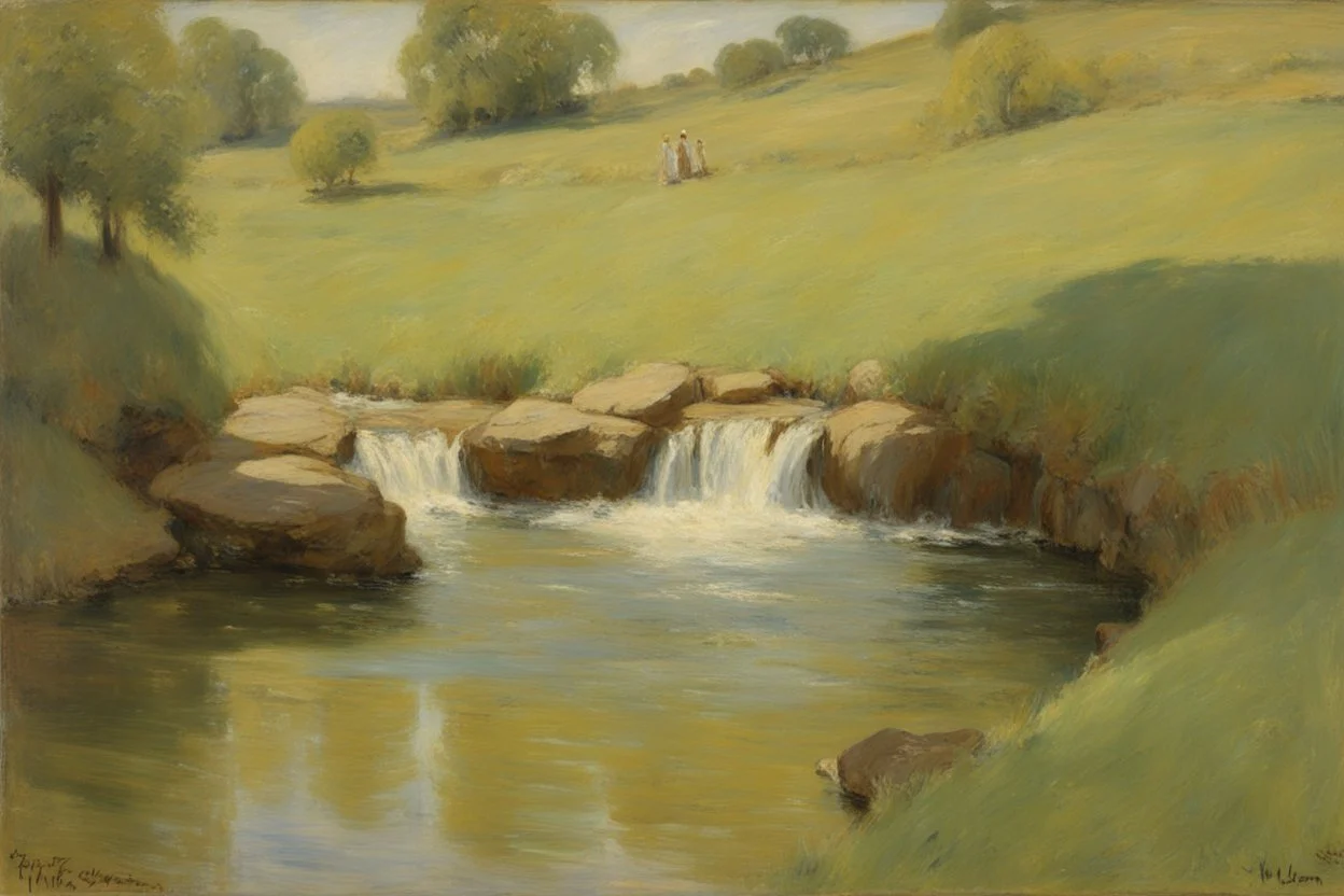 sunny day, waterfalls, philip wilson steer impressionism painting