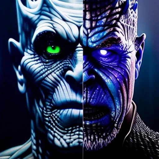 Ultra detailed fullbody Portrait in oil on canvas of Night king merges with Thanos,intense stare,extremely detailed digital painting, extremely detailed face,crystal clear Big eyes, mystical colors ,perfectly centered image, perfect composition, rim light, beautiful lighting,masterpiece,8k, stunning scene, raytracing, anatomically correct, in the style of robert e howard and Ken Kelley and Ohrai Noriyoshi and Simon Bisley and tomzj1