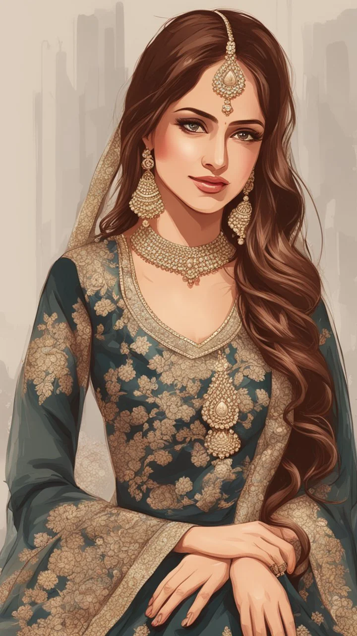 AN ILLUSTRATION OF a girl wearing mehdi lehnga dress