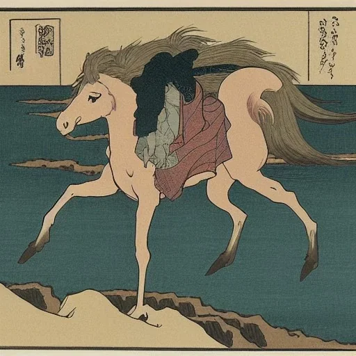 Horse in water smoking by Hokusai