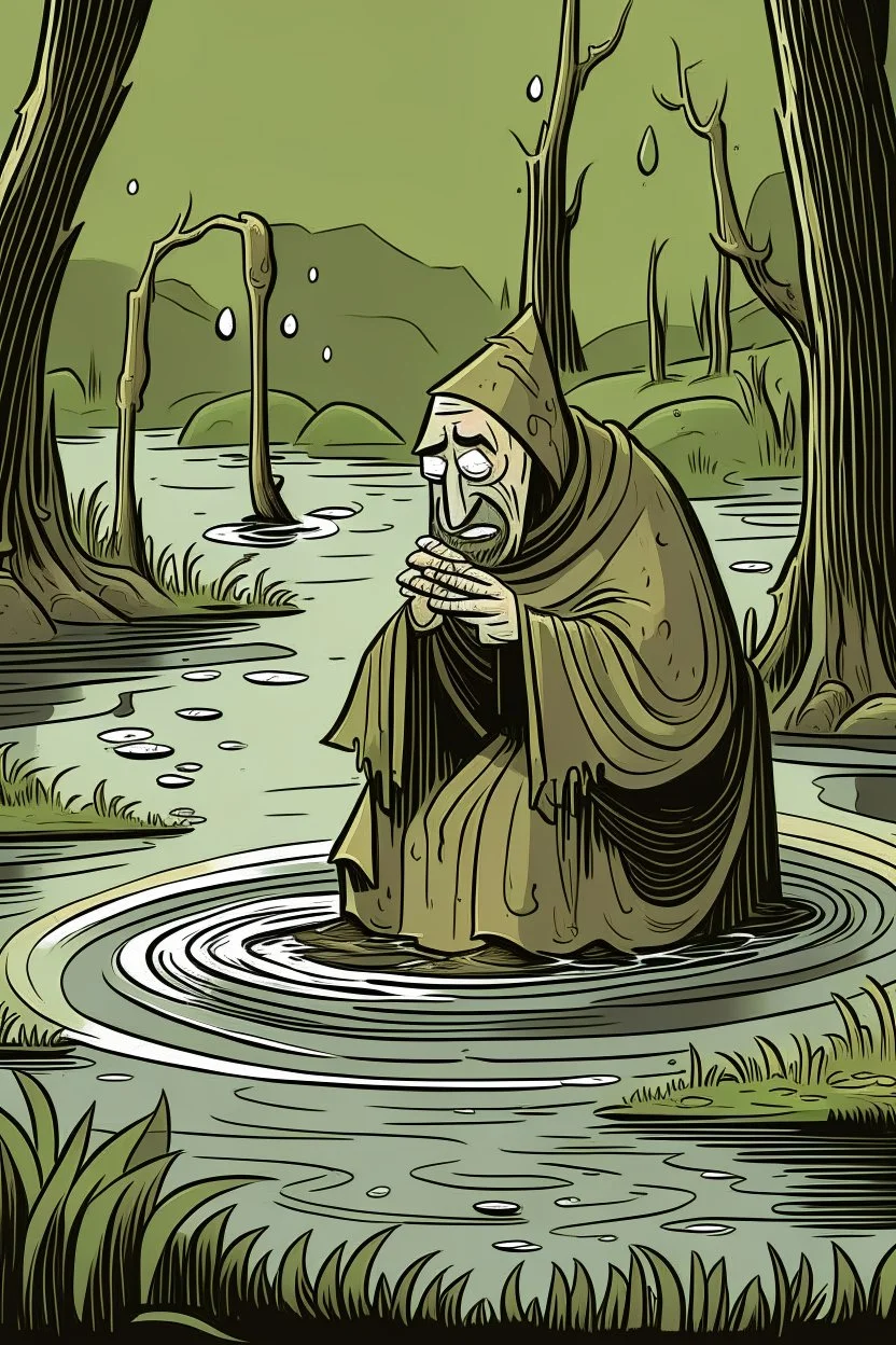 A blind friar sitting in a swamp spouting conspiracy theories