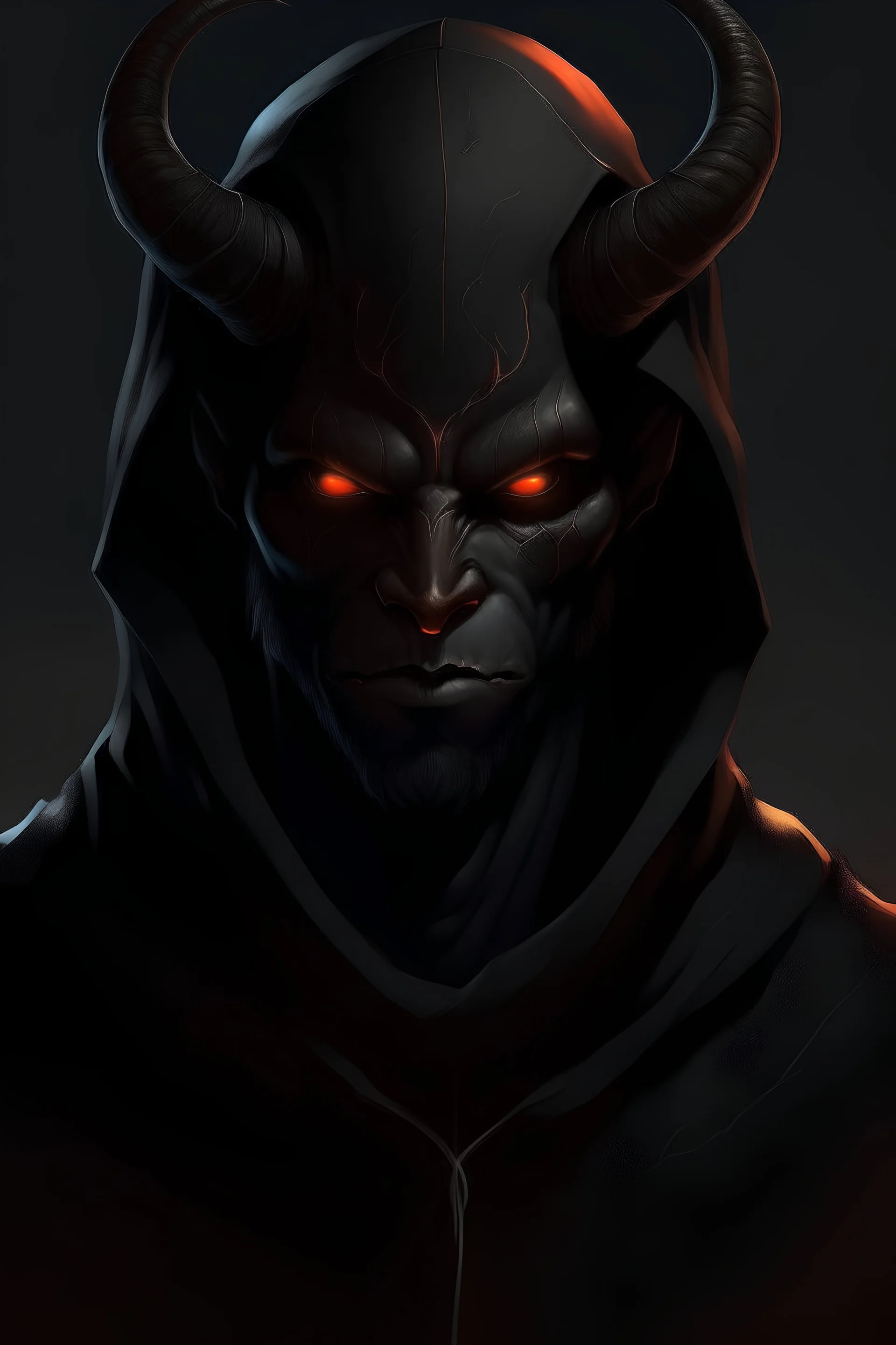A black humanoid demon wearing a black hood and beanie