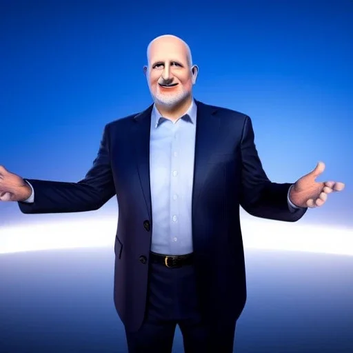 Pixar style, high quality render, atmospheric, Jim Cramer investor, excited, grinning