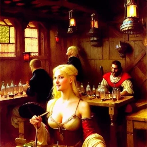 fullbody portrait 'beautiful face blonde massiveboobs medieval wench on tavern in medieval city',painting by gaston bussiere, greg rutkowski, yoji shinkawa, yoshitaka amano, tsutomu nihei, donato giancola, tim hildebrandt, oil on canvas, cinematic composition,sharp image, extreme detail,((fit full head inside picture)),32k