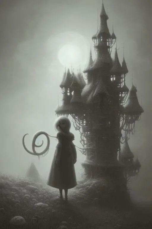 cute girl and litlle monster,Style John Kenn Mortensen,