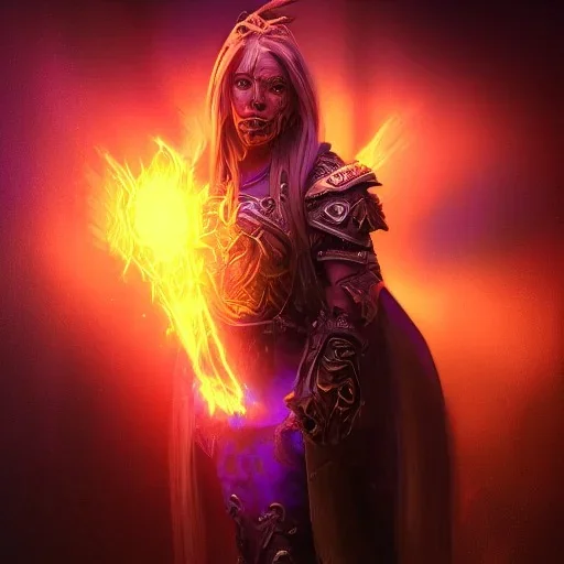 /imagine prompt: Impact deep engraving coloring digital Concept Art, Hyper realistic fine oil paint of a warcraft human warlock, dnd, fantasy, glowing backlight, livitate, impactful expression, 8K, Unreal Engine 5, cinematic, deep glowing, vanta black, red spectral aura, subtle sublime dripping color, obscene gesture, realistic proportions, golden ratio, sharp focus, rich pristine details, global warm lighting, sharp vivid shadow shading, by Abram Efimovich Arkhipov, Daniela Uhlig, trending on p