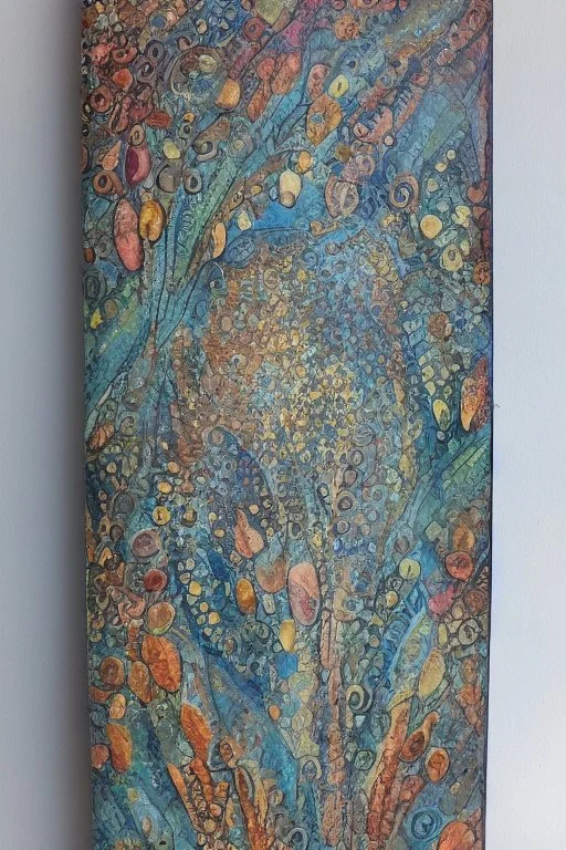 scroll holder, metallic, massive, cold colours, watercolour, large strokes, intricate design