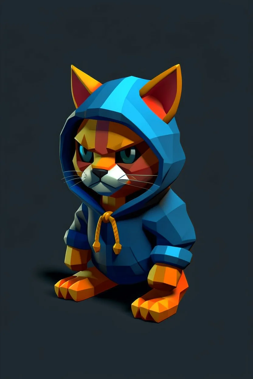 low poly nintendo 64 chracter of a cat in a hoodie witha retro gam on the hoodie