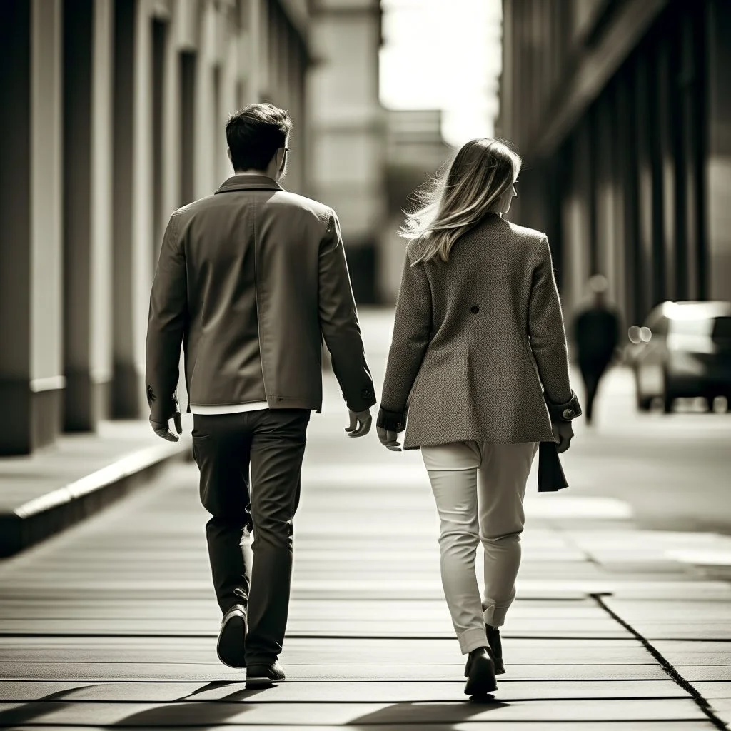 man and woman walking