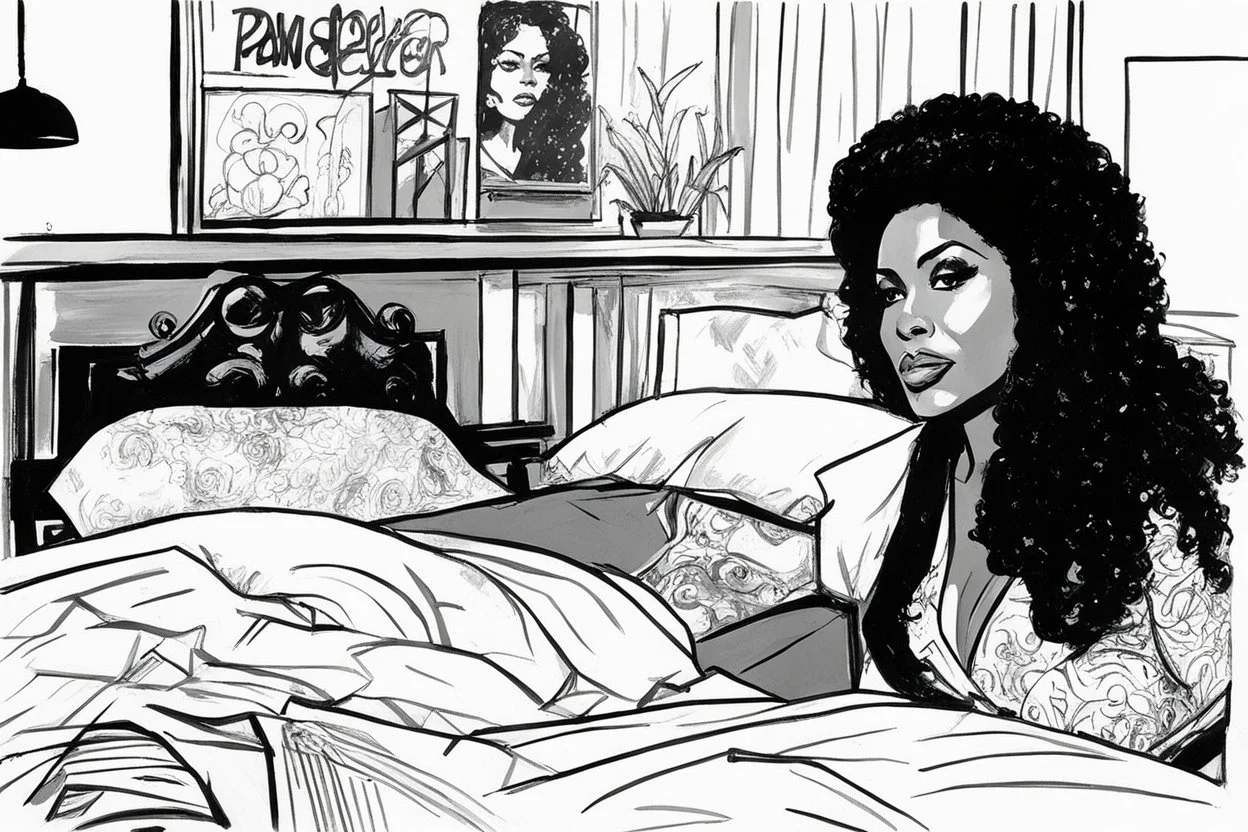 an illustration for the comic "Danger in the bedroom: Pam Grier is Coffy" by Jean-Paul Riopelle