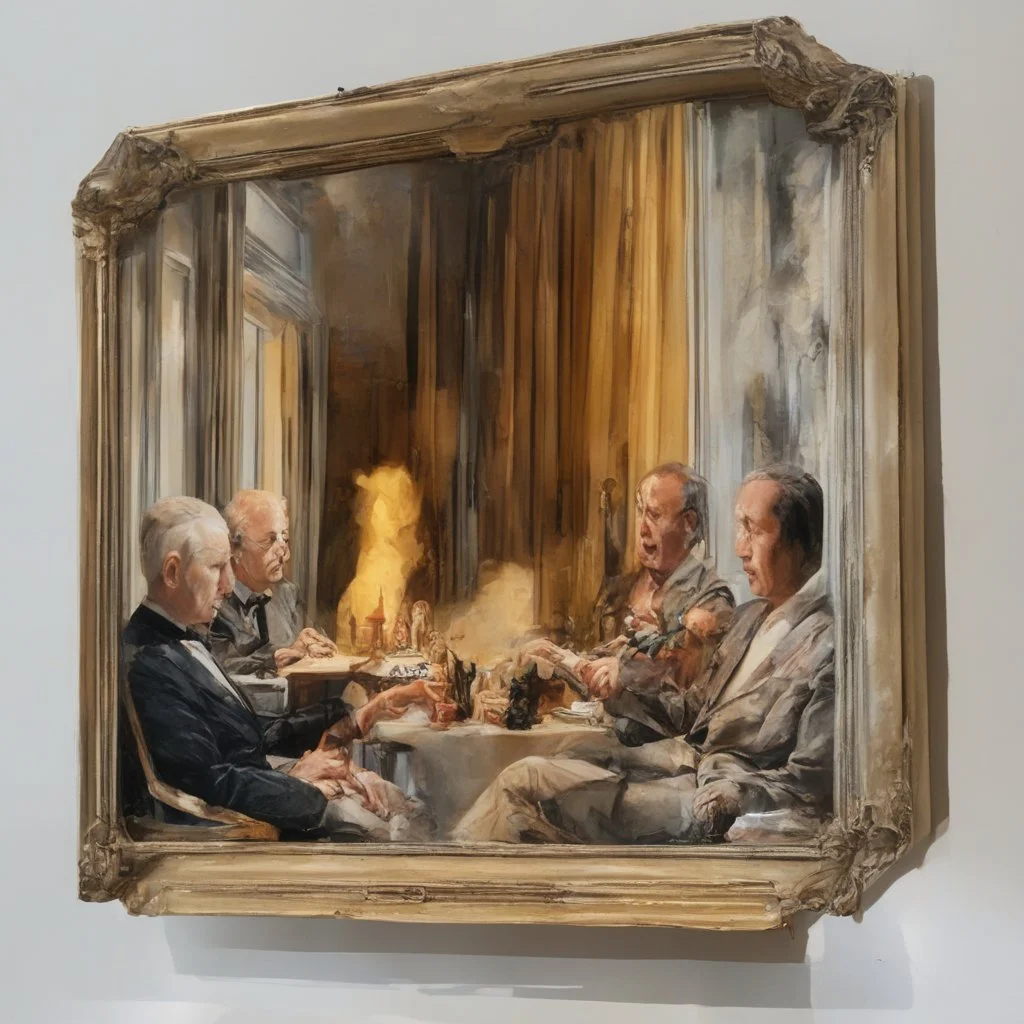 Putin, President Xi Of China And Joe Biden Play Chess With Atomic Bomb Mushroom Cloud,Complex Surgical Instruments Intermixed With A Newborn Boy,Minimalism,Painting By Adrian Ghenie,Rene Magritte,Pablo Picasso,Michelangelo,Salvador Dali,Lucian Freud