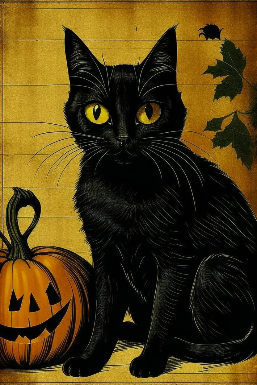 vintage graphic Halloween, black cat