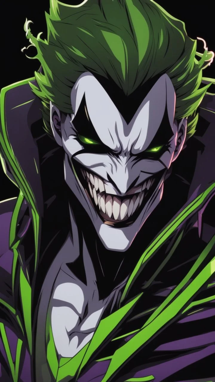 A very close picture to Mix between the joker and venom symbiote in solo leveling shadow art style with neon green details