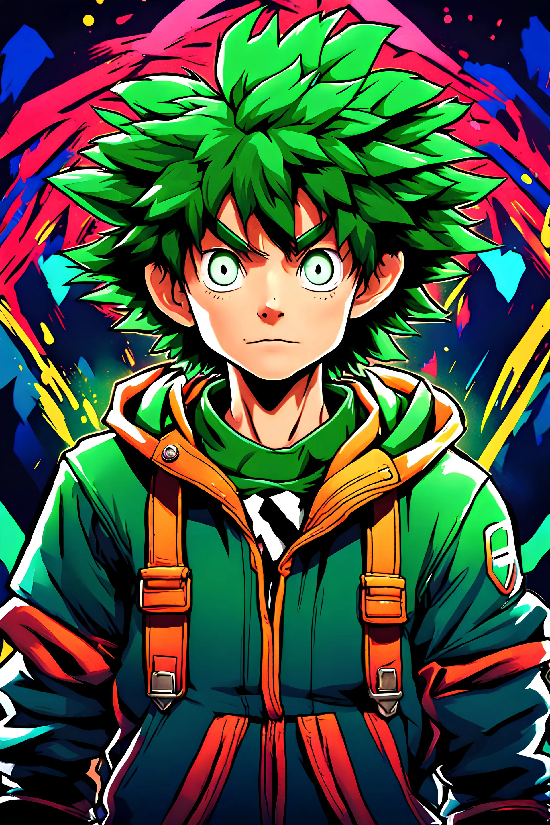 A beautiful portrait painting of Deku, in style of colorful comic. symmetry, hyper detailed. octanev render. trending on artstation