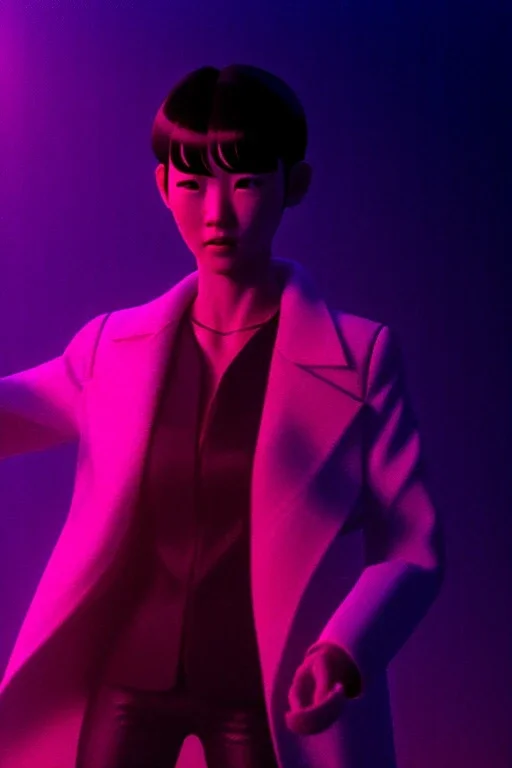 Blade runner Scene, Asian cyber woman:: symmetry photography, cyberpunk, pink hair, makeup, long line eye, light iris, :: latex coat, pink, white, black :: cinematic, Ultra realistic, dark scene, soft color, highly detailed, unreal engine 5, RTX, ultra detail, 3d, finely drawn, high definition.