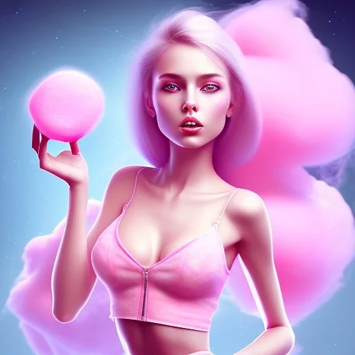 girl surrounded by pink cotton candy