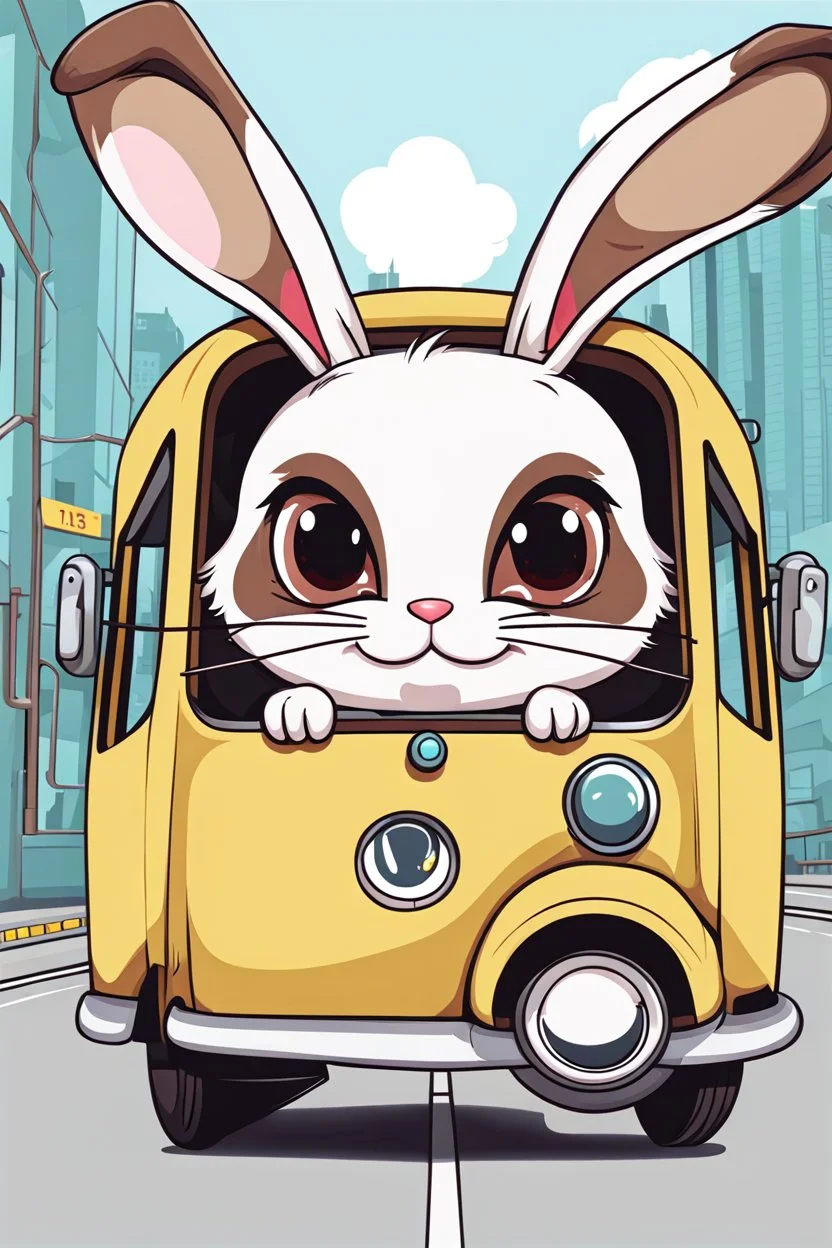 cute angry Chocolate Bunnie with big eyes and big ears sitting on bus