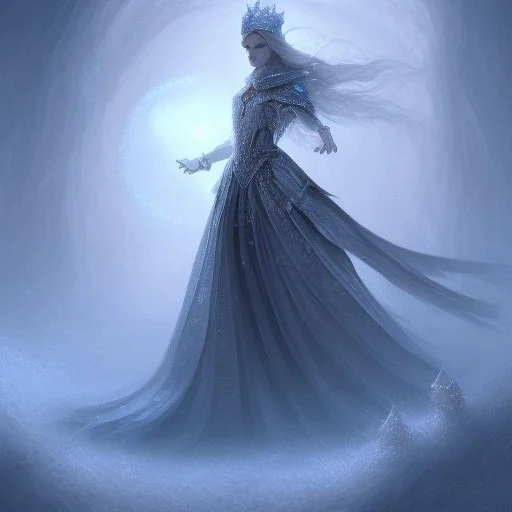 ice kingdom digital painting,a crystal - clear ice, majestic, ice fractal, Fantasy, Illustration,Character Design, magician, black princess