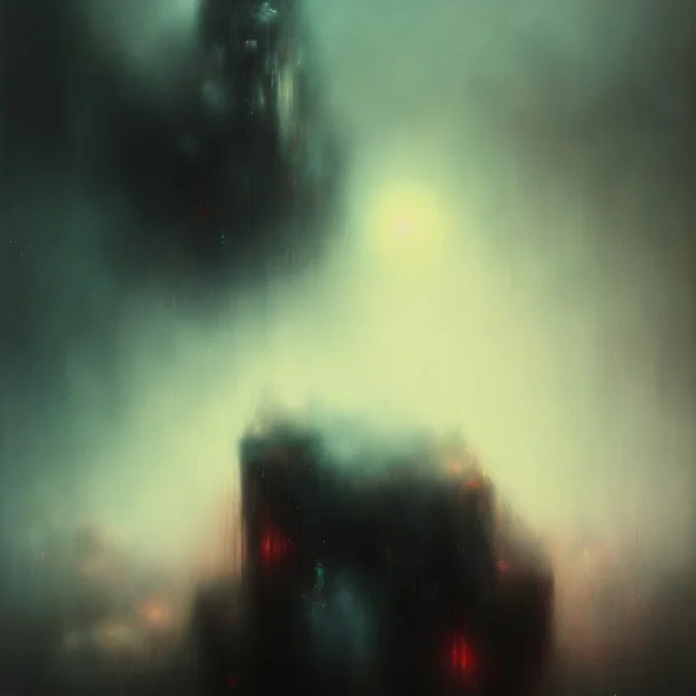 photographic camera in abstract style. fog and smoke in atmosphere. bokeh, lens flare. Dark mood. Dripping paint. oil on canvas, high detailed. beksinski