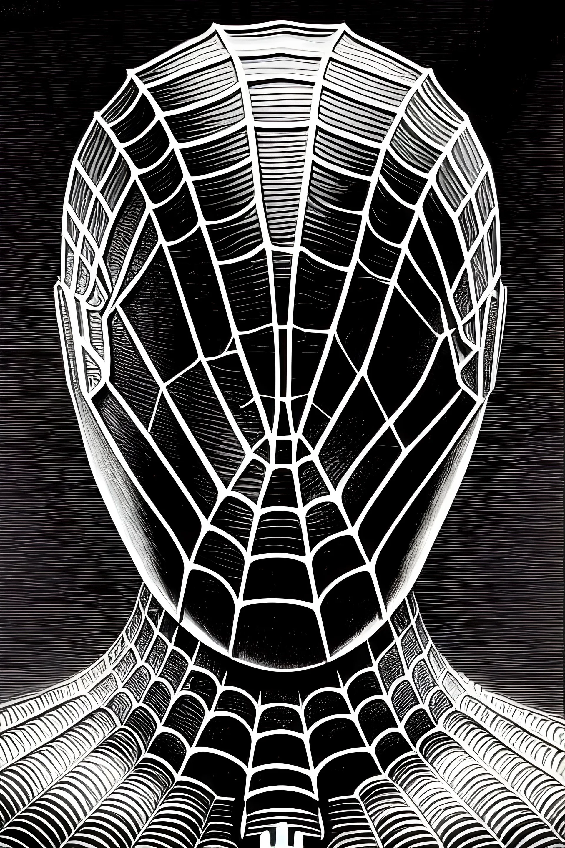 a vibrant ultraclear sideview waist up portrait of the spiderman robot by rene magritte and laurie greasley, etching by gustave dore, colorful flat surreal, ethereal, intricate, sharp focus, illustration, highly detailed, digital painting, concept art, masterpiece