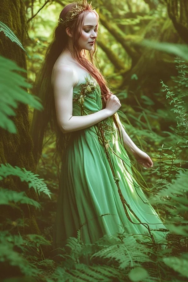 [faerie] In this moment, Fiona is the very embodiment of the forest's joy and magic. Her laughter, her playfulness, and her connection with the world around her are all reflections of the boundless wonder that resides within her. As she rolls amidst the ferns, she's not just a faerie; she's a living testament to the beauty of surrendering to the magic of the moment.