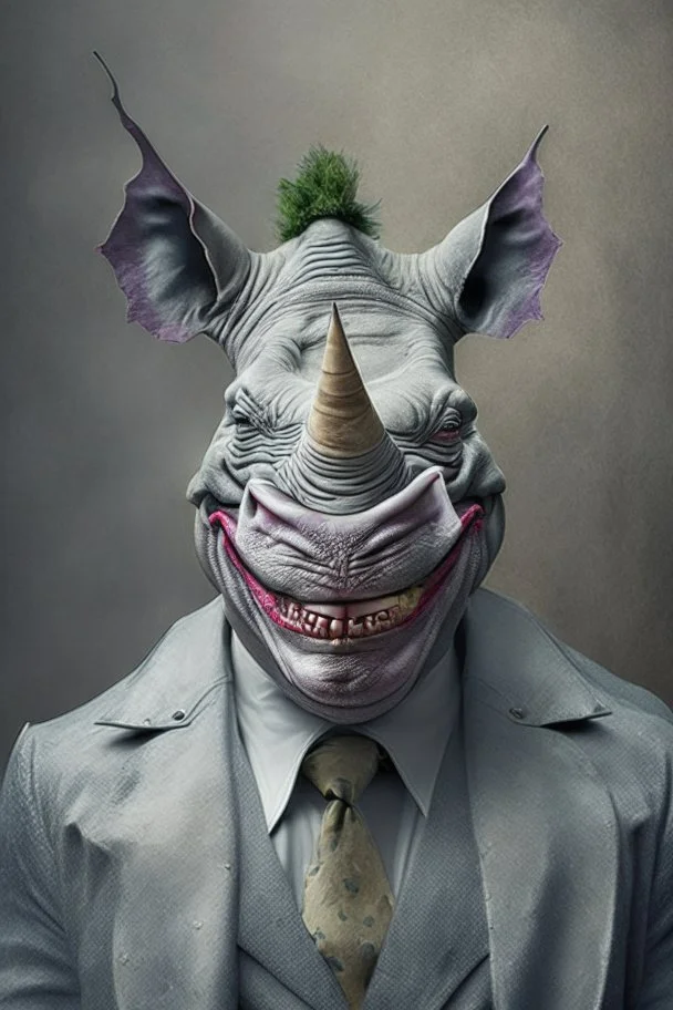 A picture of a rhino in the form of a joker, a professional, high JPEG image