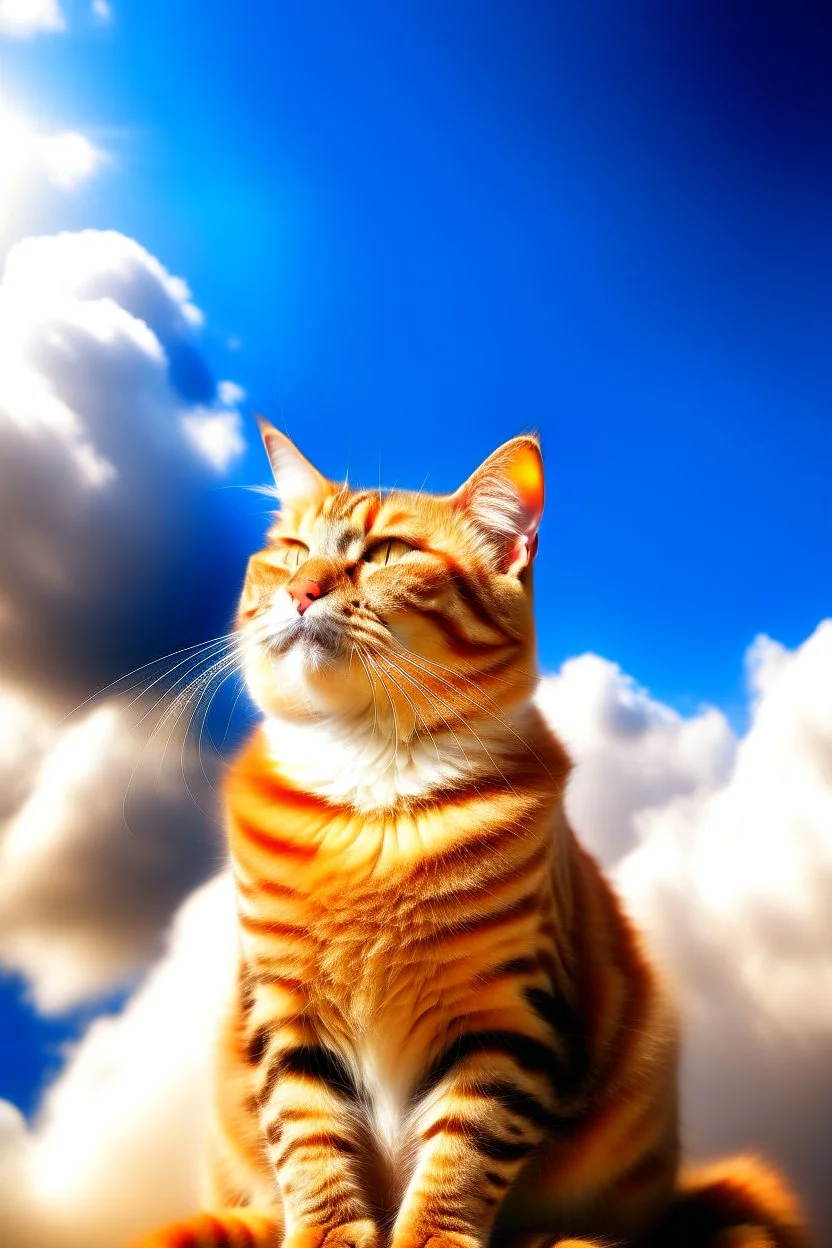 orange cat with stripes in heaven