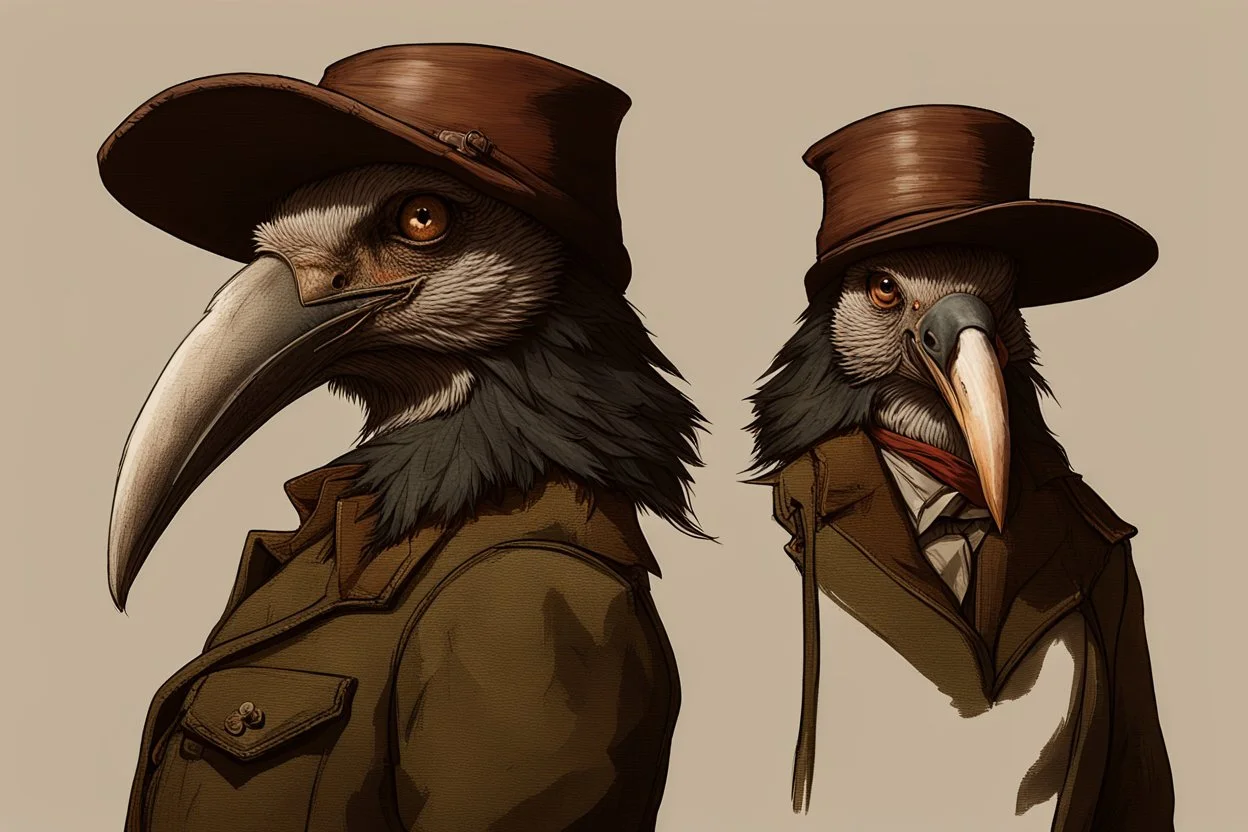 arafed man bird wearing a hat and jacket with a long beak, vintage, from witcher (2021), portrait photoreal, taking tobacco snuff, trending on artstatio, from the game pathologic 2, 2 0 1 4. modern attire, thomas