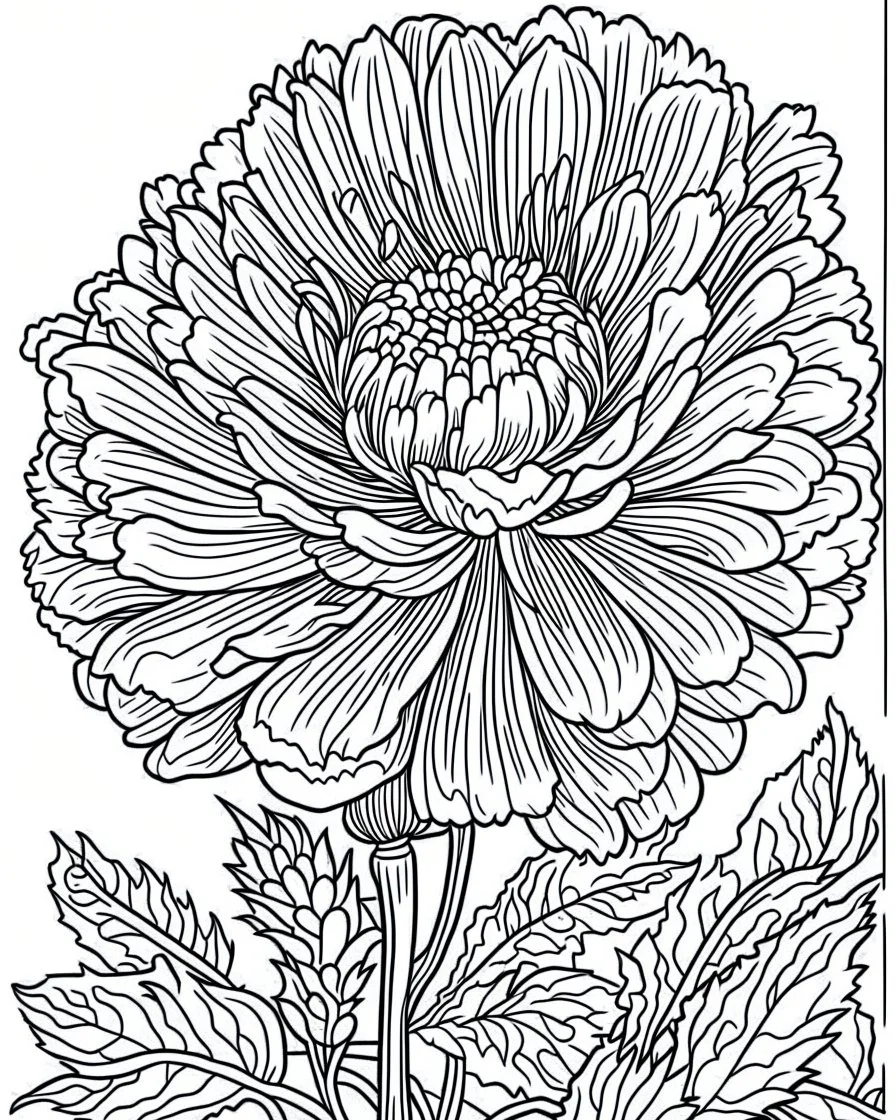 real massive Marigold flower coloring page