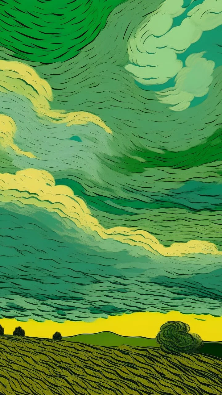 A grayish green sky with geometric clouds painted by Vincent van Gogh