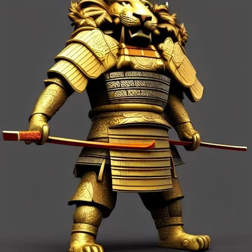 Samurai, 3d, très détaillé, lion, anthropomorphique