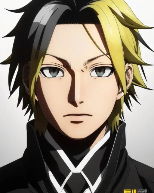 Detailed anime portrait of denki Kaminari from my hero academia, gold hair and golden eyes, black suit, intricate details, full body portrait, keep head in frame, slight smile, black Japanese motif, concept art, highly detailed, digital painting, concept art, sharp focus, illustration, art by Yoji Shinkawa, WLOP and greg rutkowski and alphonse mucha and artgerm and yanjun Chen and Junji ito and Makoto Shinkai, HDR, octane render