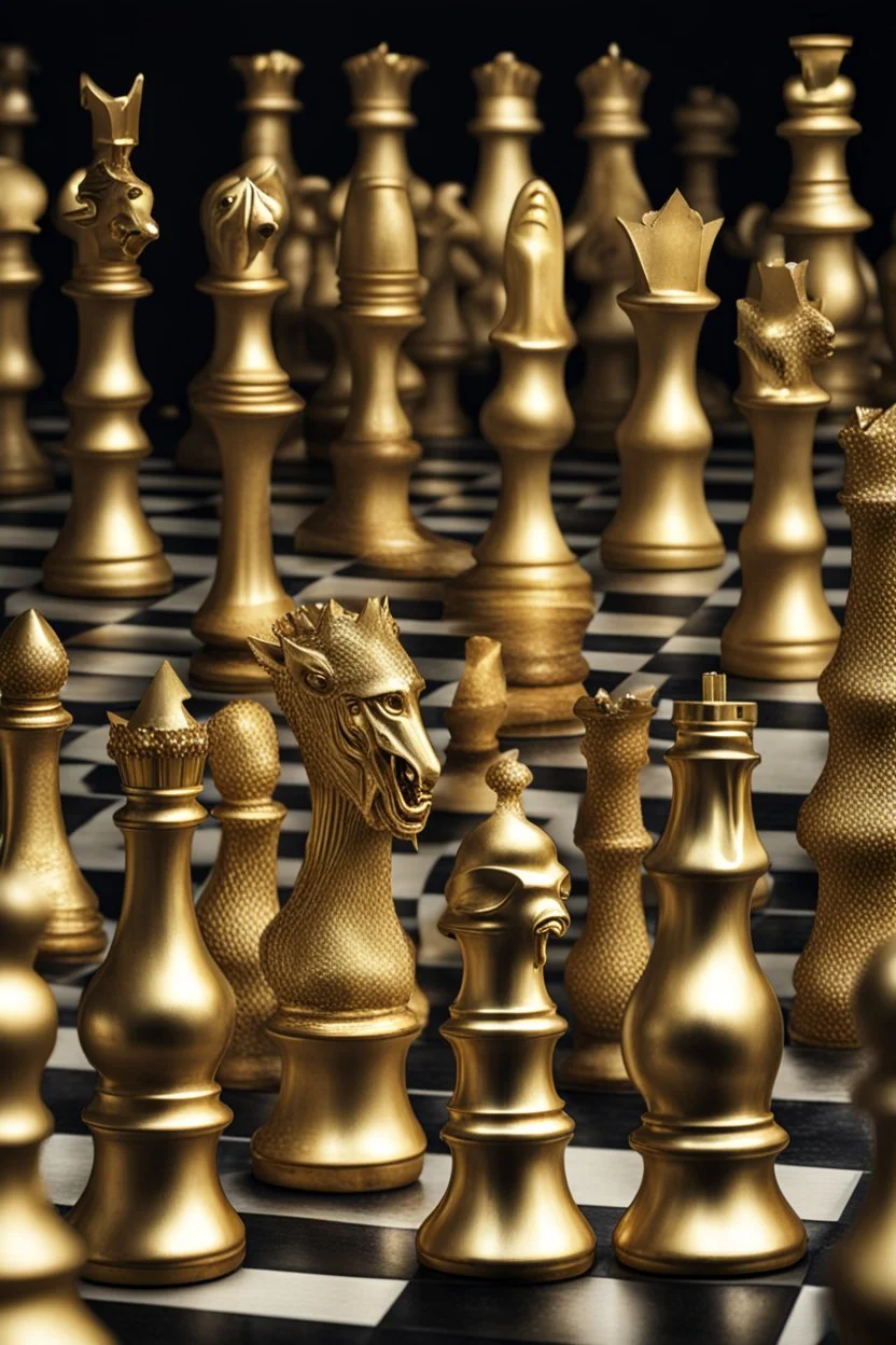 Golden but terrifying chess pieces