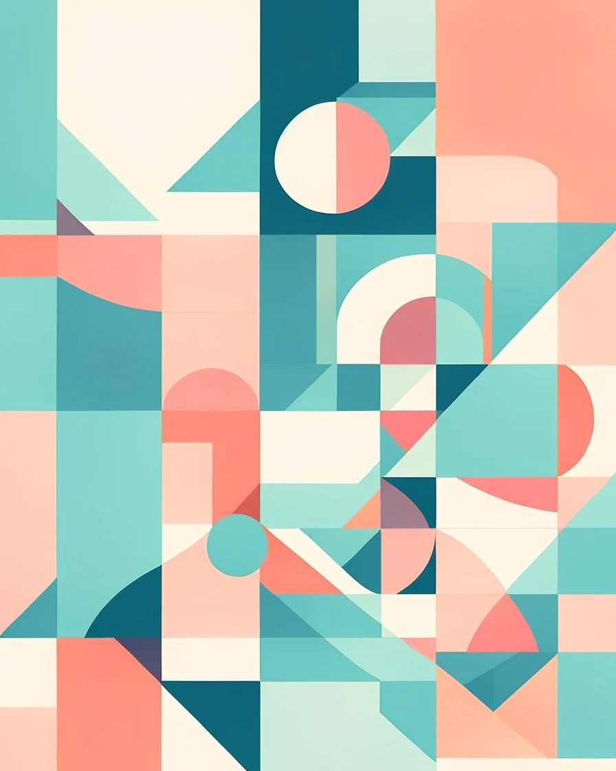 Coloring page: Abstract conceptual journey, minimalist design, flat colors, geometric shapes, 1:1 aspect ratio, pastel color palette, simple yet impactful, isometric composition, soft lighting, vector look, Coloring page