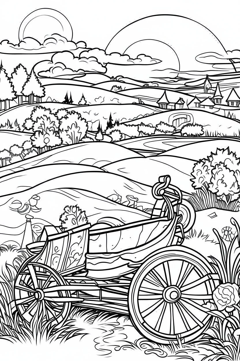 Outline art, no shading, , cartoon style, whell barrow, black and white, low detail, --ar 9:11