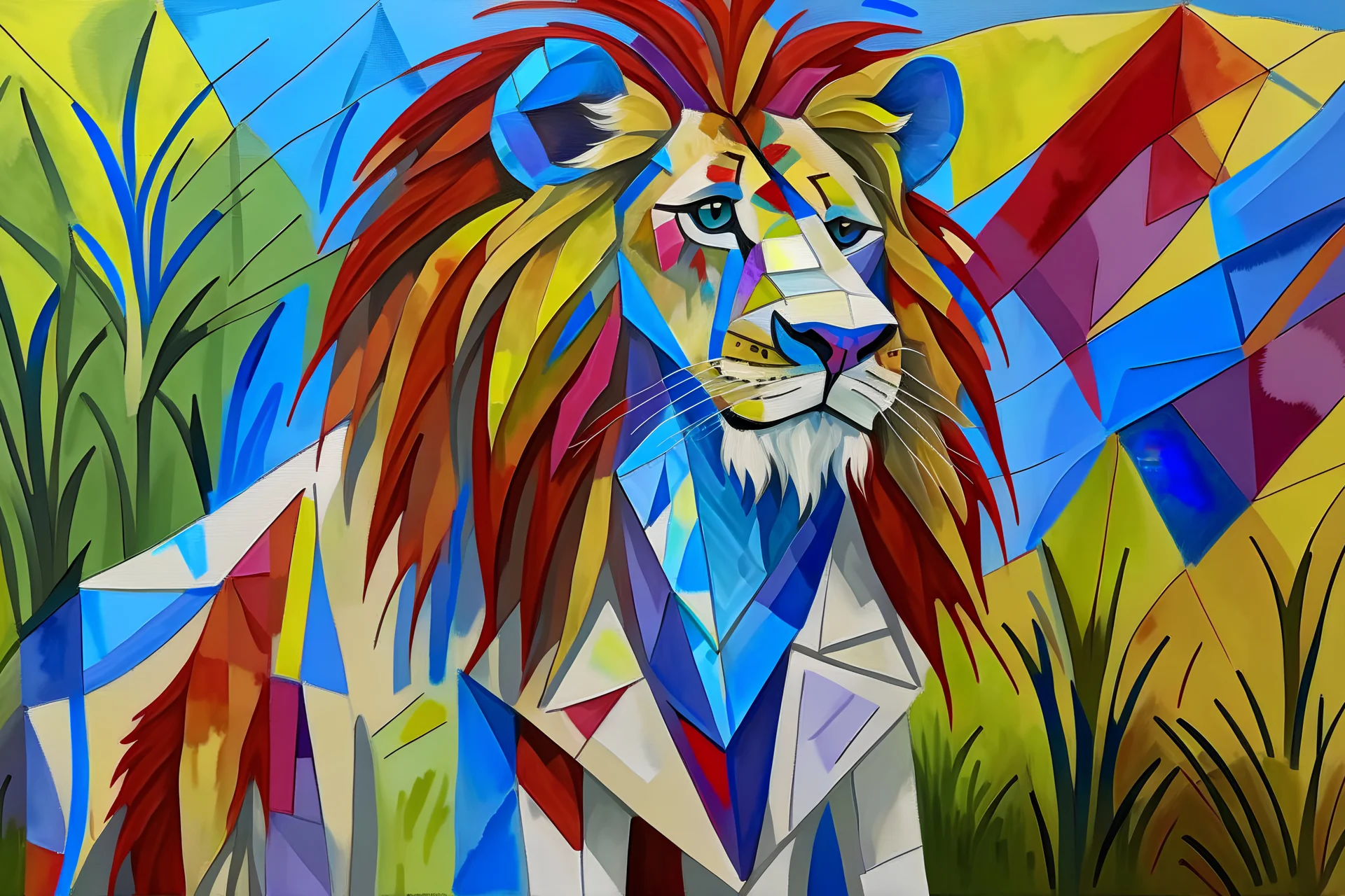 lion in doctor's coat, cubism