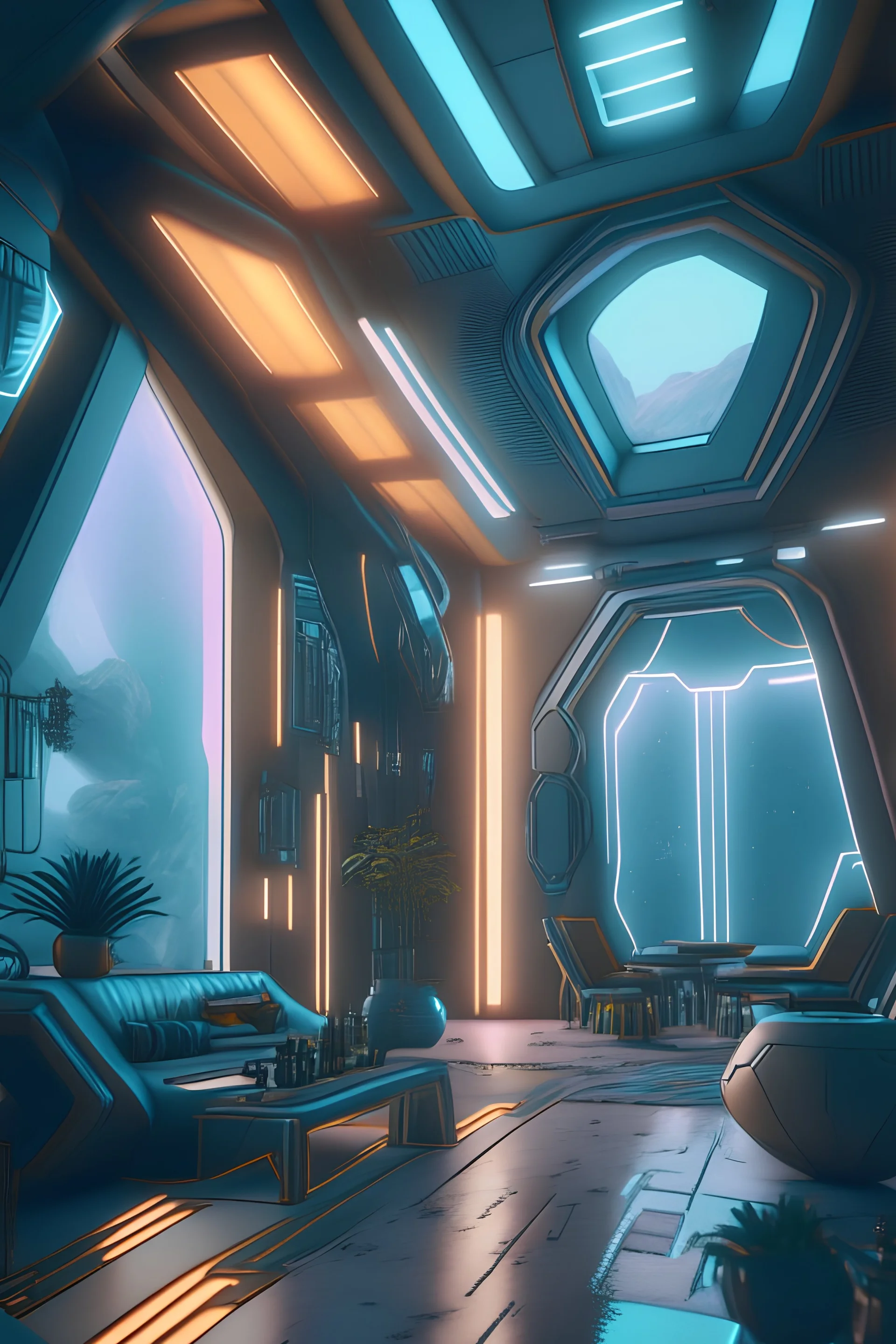 an interior of a futuristic home built in axum ethiopia, windows, doors, porches, awnings, middle of SPACE, cyberpunk lights, Hyper Detail, 8K, HD, Octane Rendering, Unreal Engine, V-Ray, full hd -- s5000 --uplight --q 3 --stop 80--w --ar 1:3 artistic color, suprematism, redshift render, 8K, HD, Dramatic Lighting by Brom, trending on artstation, fantastic lighting, hyper