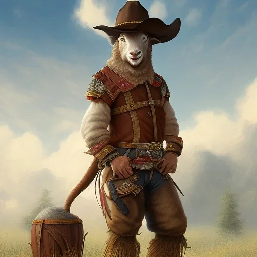 western goat anthromorph young man with a cowboy hat in the style of redwall