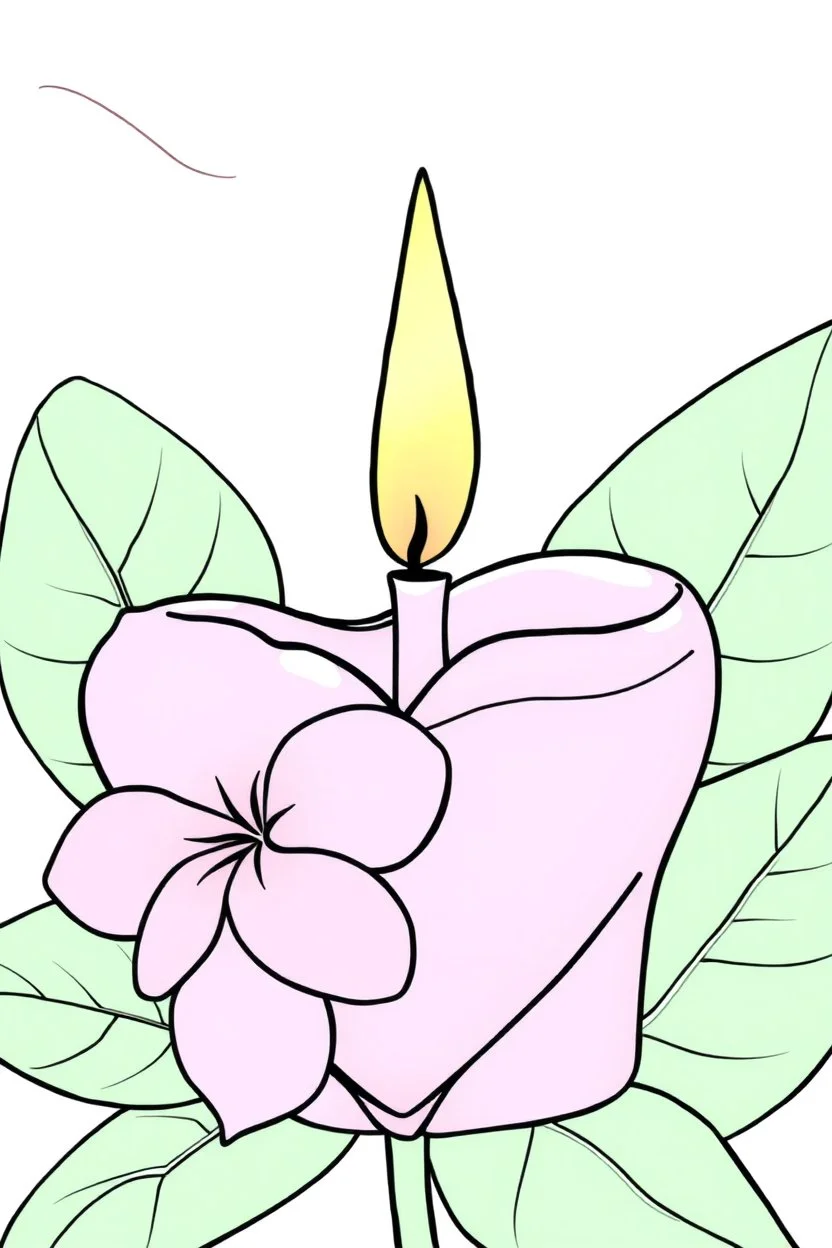 outline art for square Heart Candle Plumeria coloring page for kids, classic manga style, anime style, realistic modern cartoon style, white background, sketch style, only use outline, clean line art, no shadows, clear and well outlined