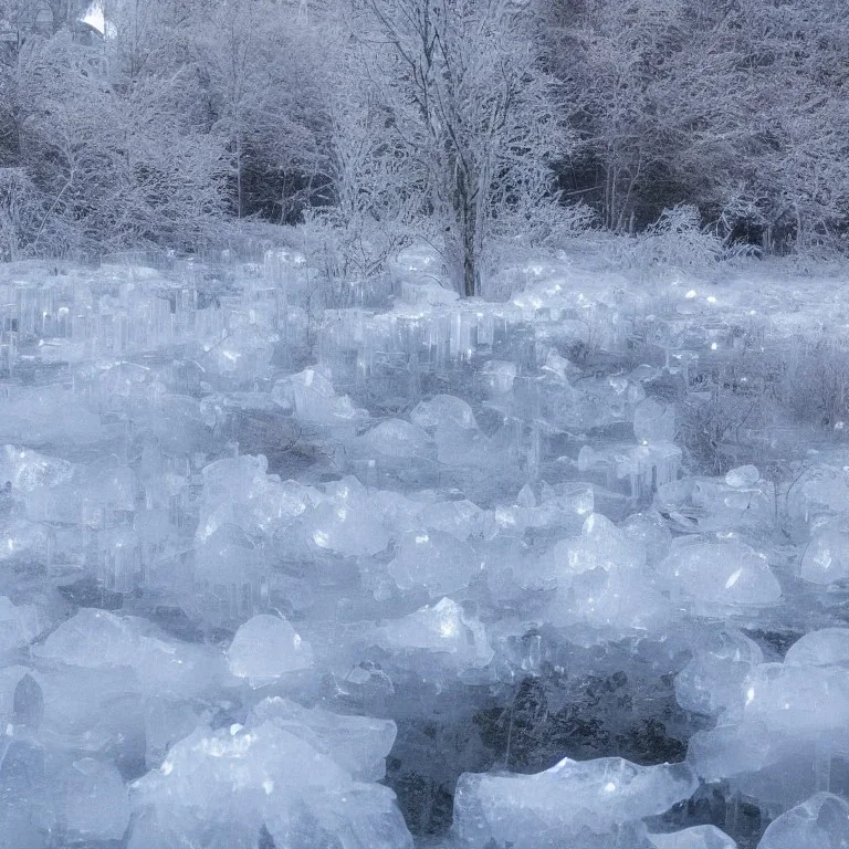 winter landscape, bells, glimmering, ice, crystals