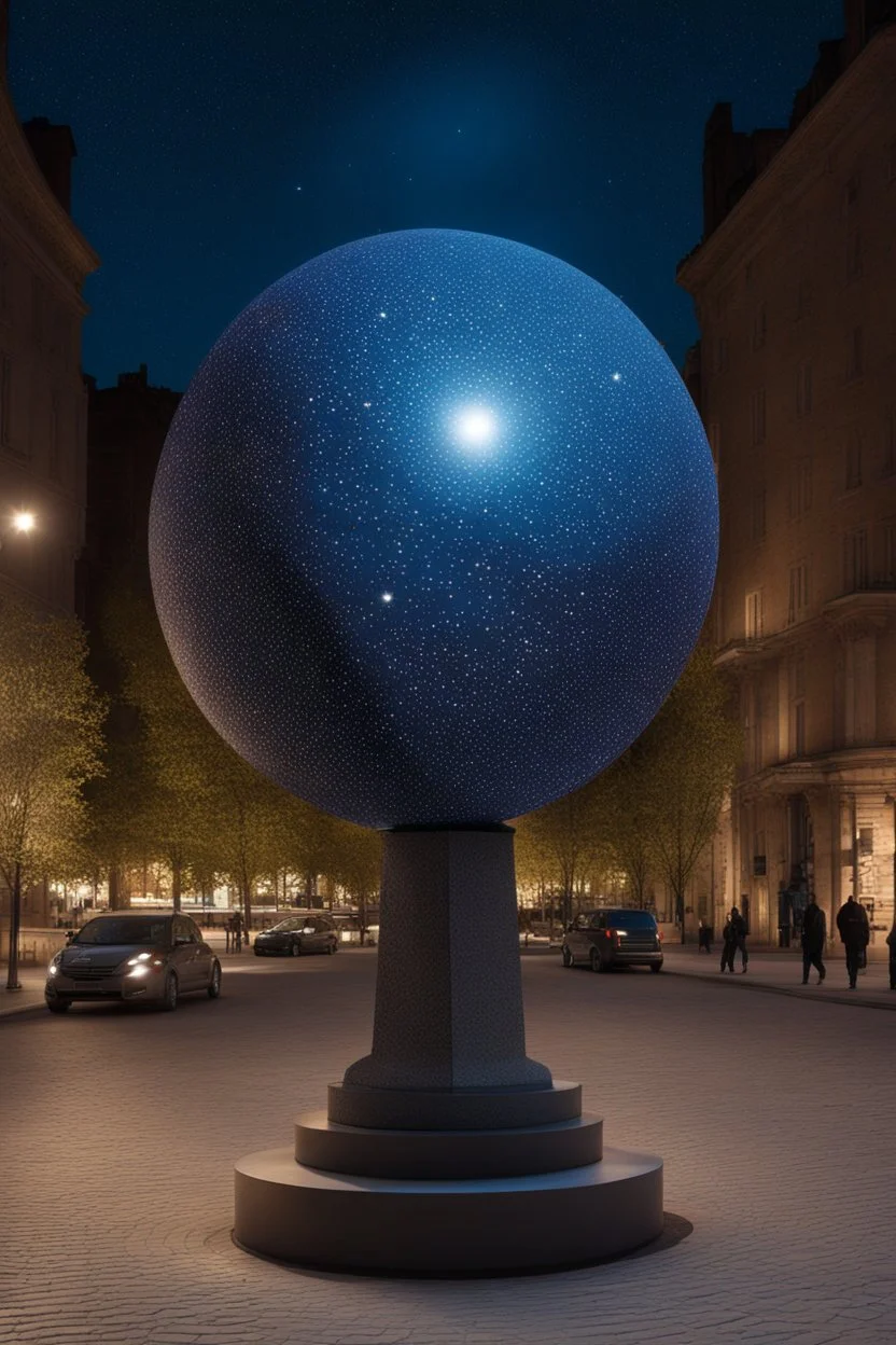 статуя на улице, Шар как планета/звезда: Превратим шар в визуализацию планеты, звезды или небесного тела. С помощью проекции, освещения и текстур можно создать ощущение реального космического объекта. Также можно представить статую шара как звезду, используя проекцию звездного неба на его поверхность. При освещении шара светодиодами в виде мерцающих звезд, можно создать иллюзию ночного неба с яркими и блестящими звездами. Дополнительные текстуры, имитирующие галактики и планеты, добавят интересн