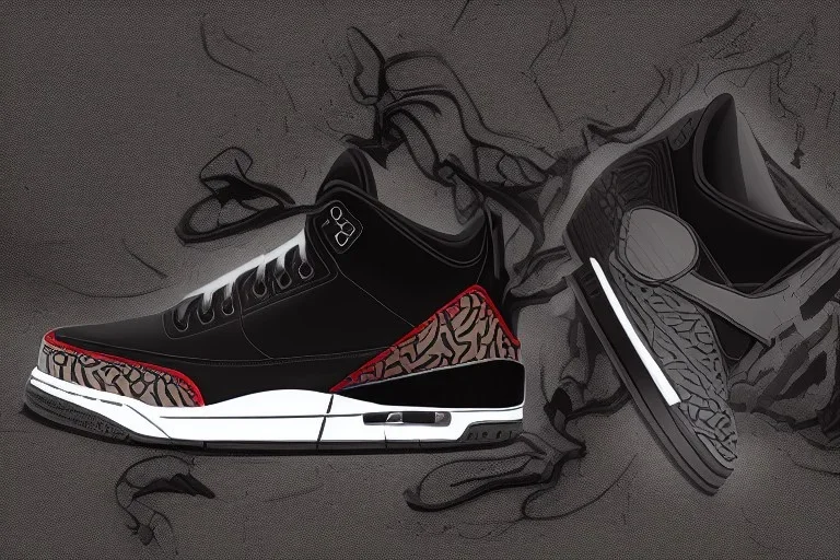 Jordan 3 black cement sneaker. In flames.