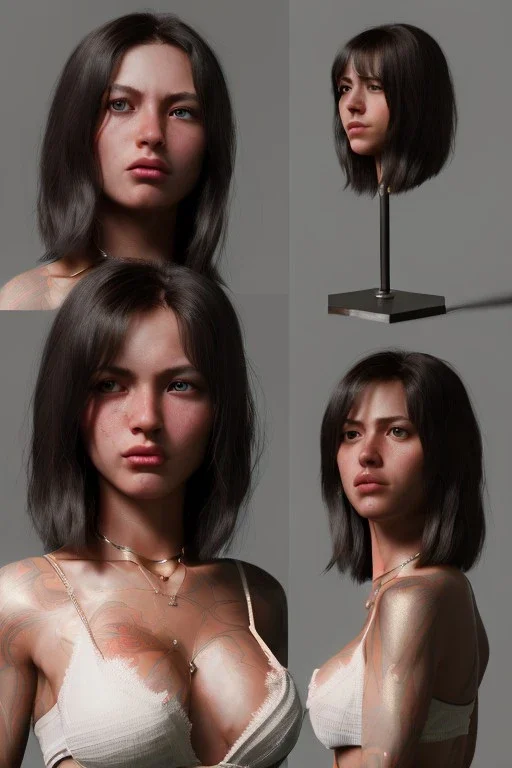 Ultra Realistic image, 25 years old brunette woman, Madrid, portrait, small stature, yakuza body tattoo, vibrant color, highly detailed, art stations, concept art, smooth, unreal engine 5, god rays, ray tracing, RTX, lumen lighting, ultra detail, volumetric lighting.